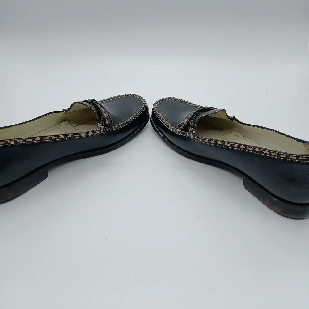 Bass Romana Black‎ Leather Bow Loafers Flats Shoes Womens 8M Made in Brazil